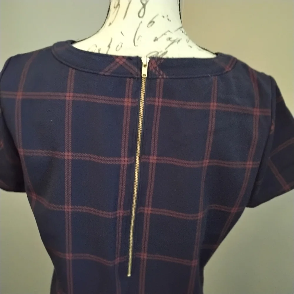 J. Crew Factory Navy Window Pane Shift Dress With Front Pockets - 4 - Picture 5 of 12